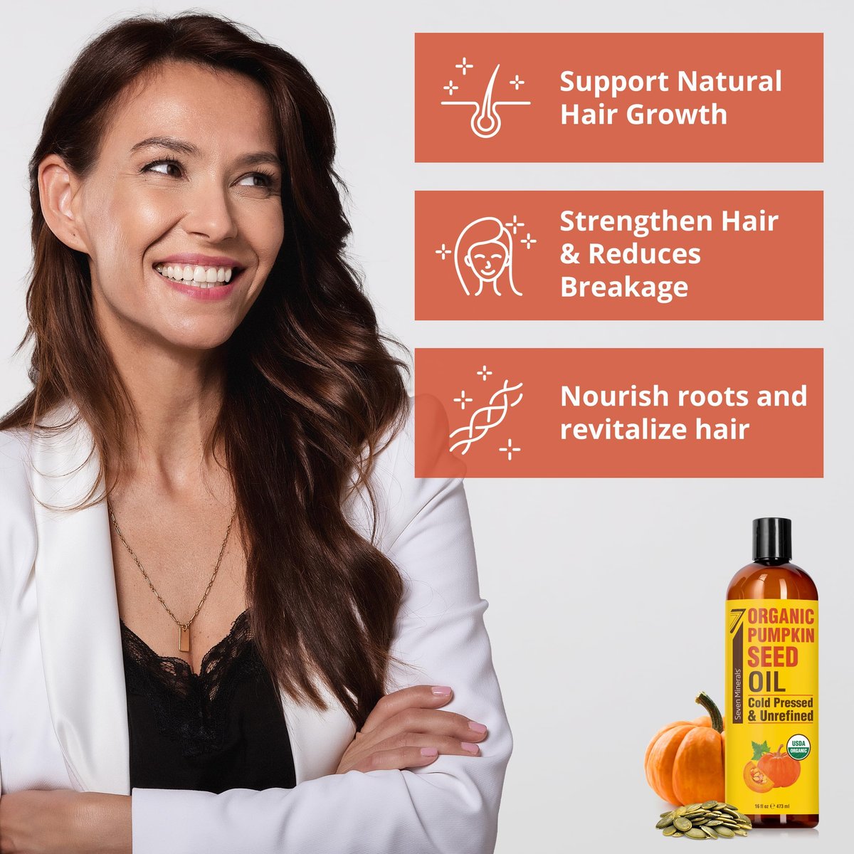 Seven Minerals Organic Pumpkin Seed Oil for Hair Growth, Face & Body – 16 oz, Cold-Pressed, Hexane Free, Lightweight & Non-Greasy Avelisse