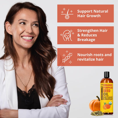 Seven Minerals Organic Pumpkin Seed Oil for Hair Growth, Face & Body – 16 oz, Cold-Pressed, Hexane Free, Lightweight & Non-Greasy Avelisse