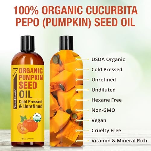 Seven Minerals Organic Pumpkin Seed Oil for Hair Growth, Face & Body – 16 oz, Cold-Pressed, Hexane Free, Lightweight & Non-Greasy Avelisse