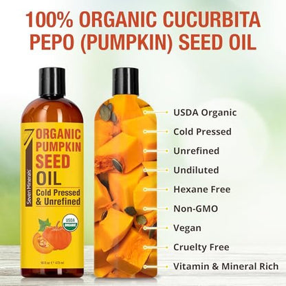 Seven Minerals Organic Pumpkin Seed Oil for Hair Growth, Face & Body – 16 oz, Cold-Pressed, Hexane Free, Lightweight & Non-Greasy Avelisse