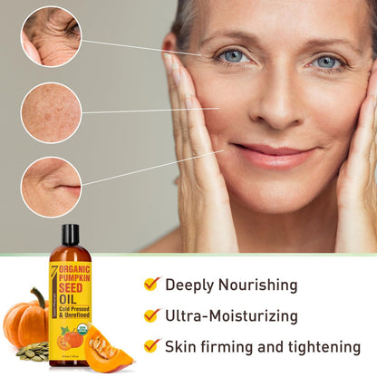 Seven Minerals Organic Pumpkin Seed Oil for Hair Growth, Face & Body – 16 oz, Cold-Pressed, Hexane Free, Lightweight & Non-Greasy Avelisse