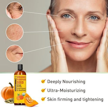 Seven Minerals Organic Pumpkin Seed Oil for Hair Growth, Face & Body – 16 oz, Cold-Pressed, Hexane Free, Lightweight & Non-Greasy Avelisse
