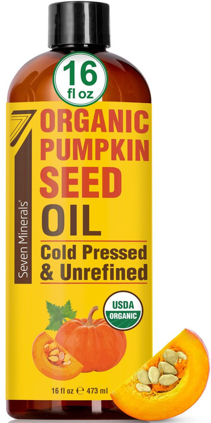 Seven Minerals Organic Pumpkin Seed Oil for Hair Growth, Face & Body – 16 oz, Cold-Pressed, Hexane Free, Lightweight & Non-Greasy Avelisse