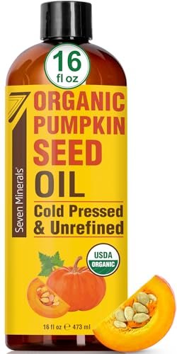 Seven Minerals Organic Pumpkin Seed Oil for Hair Growth, Face & Body – 16 oz, Cold-Pressed, Hexane Free, Lightweight & Non-Greasy Avelisse