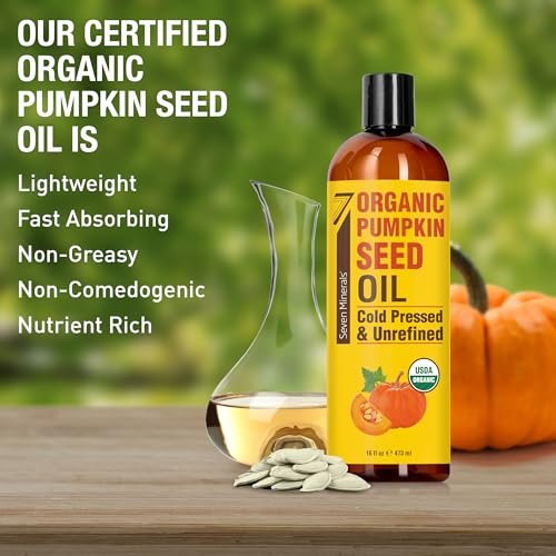Seven Minerals Organic Pumpkin Seed Oil for Hair Growth, Face & Body – 16 oz, Cold-Pressed, Hexane Free, Lightweight & Non-Greasy Avelisse