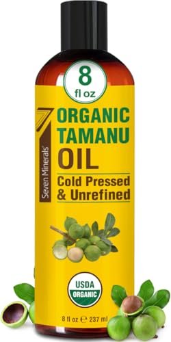Seven Minerals USDA Organic Tamanu Oil - 8oz (240ml) - Cold Pressed & 100% Pure for Skin, Face, Hair & Nails Avelisse
