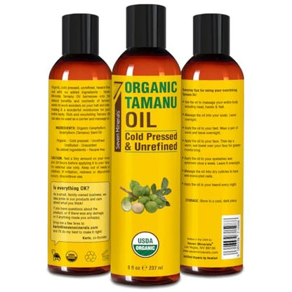 Seven Minerals USDA Organic Tamanu Oil - 8oz (240ml) - Cold Pressed & 100% Pure for Skin, Face, Hair & Nails Avelisse