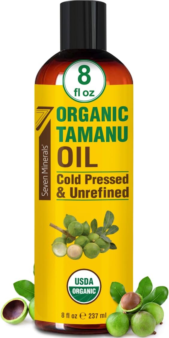 Seven Minerals USDA Organic Tamanu Oil - 8oz (240ml) - Cold Pressed & 100% Pure for Skin, Face, Hair & Nails Avelisse