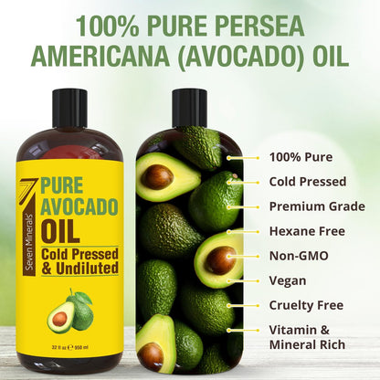 Cold Pressed Avocado Oil for Hair, Skin & Face - 32oz - Premium Grade, Hexane Free, 100% Pure, Non-Greasy Carrier Oil - Natural Skincare & Hair Care - Great with Essential Oils Avelisse
