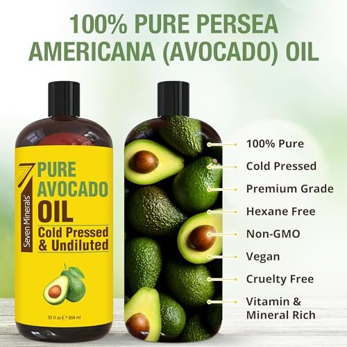 Cold Pressed Avocado Oil for Hair, Skin & Face - 32oz - Premium Grade, Hexane Free, 100% Pure, Non-Greasy Carrier Oil - Natural Skincare & Hair Care - Great with Essential Oils Avelisse