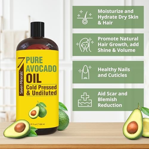 Cold Pressed Avocado Oil for Hair, Skin & Face - 32oz - Premium Grade, Hexane Free, 100% Pure, Non-Greasy Carrier Oil - Natural Skincare & Hair Care - Great with Essential Oils Avelisse