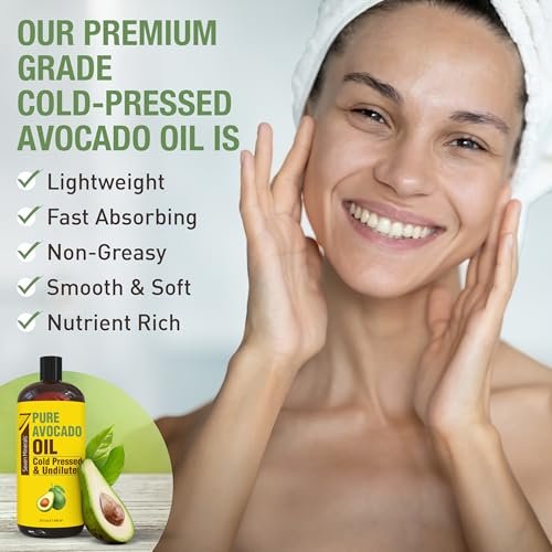 Cold Pressed Avocado Oil for Hair, Skin & Face - 32oz - Premium Grade, Hexane Free, 100% Pure, Non-Greasy Carrier Oil - Natural Skincare & Hair Care - Great with Essential Oils Avelisse