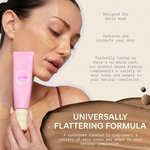 The Skinny Confidential Tinted Sunscreen SPF 40 - Fragrance Free Mineral Face Moisturizer with Caffeine, No White Cast, Non-Greasy, Lightweight - 1.7 Fl Oz Avelisse
