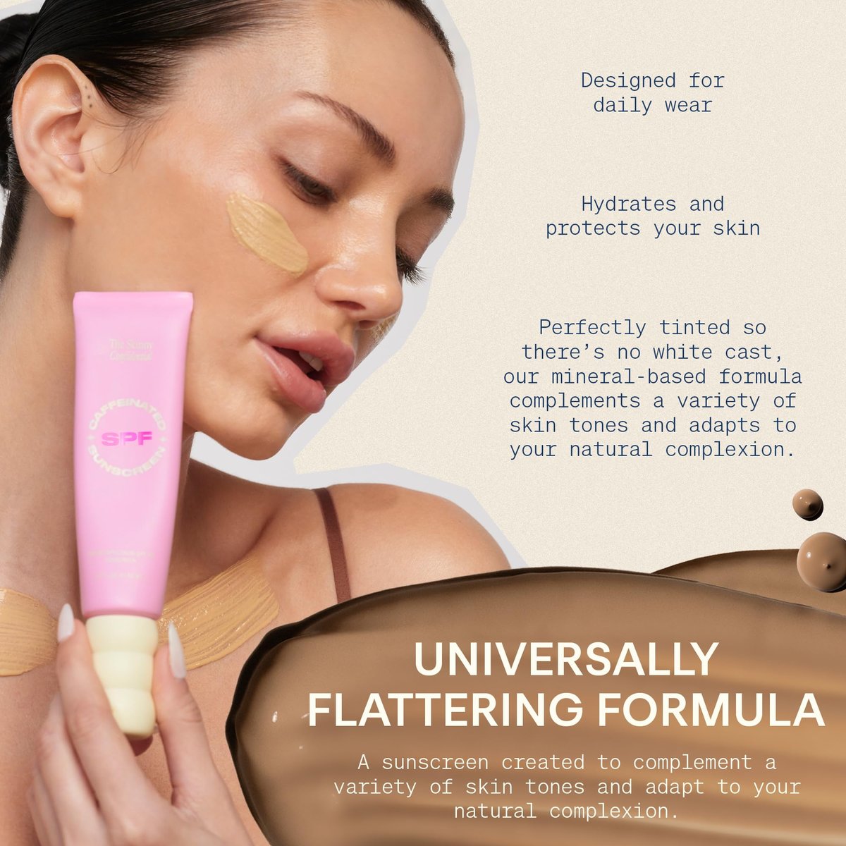 The Skinny Confidential Tinted Sunscreen SPF 40 - Fragrance Free Mineral Face Moisturizer with Caffeine, No White Cast, Non-Greasy, Lightweight - 1.7 Fl Oz Avelisse