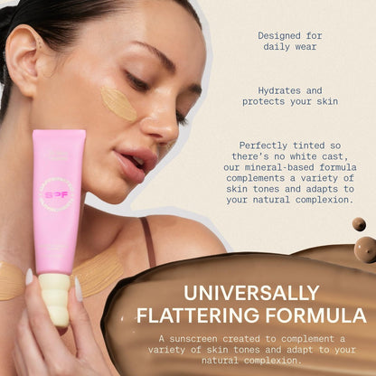 The Skinny Confidential Tinted Sunscreen SPF 40 - Fragrance Free Mineral Face Moisturizer with Caffeine, No White Cast, Non-Greasy, Lightweight - 1.7 Fl Oz Avelisse