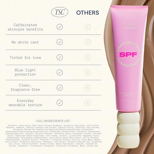 The Skinny Confidential Tinted Sunscreen SPF 40 - Fragrance Free Mineral Face Moisturizer with Caffeine, No White Cast, Non-Greasy, Lightweight - 1.7 Fl Oz Avelisse