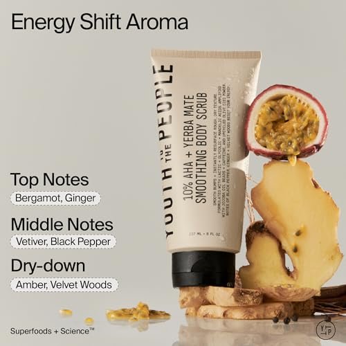 Youth To The People 10% AHA + Yerba Mate Smoothing Energy Body Scrub – 8 fl oz | Exfoliates Rough Texture & Dry Skin, Suitable for Sensitive & Keratosis Pilaris Skin, Vegan Avelisse