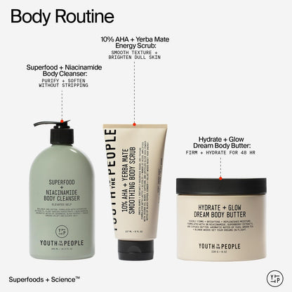 Youth To The People 10% AHA + Yerba Mate Smoothing Energy Body Scrub – 8 fl oz | Exfoliates Rough Texture & Dry Skin, Suitable for Sensitive & Keratosis Pilaris Skin, Vegan Avelisse