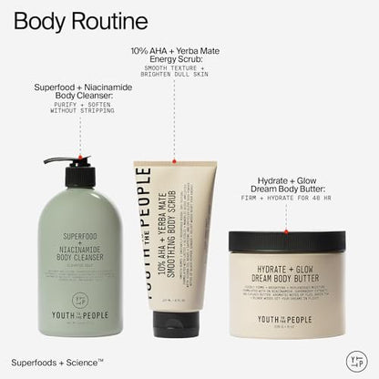 Youth To The People 10% AHA + Yerba Mate Smoothing Energy Body Scrub – 8 fl oz | Exfoliates Rough Texture & Dry Skin, Suitable for Sensitive & Keratosis Pilaris Skin, Vegan Avelisse
