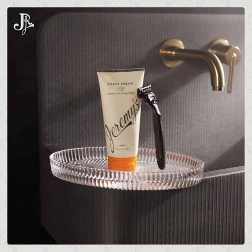 Jeremy's Razors All Natural Shaving Cream for Men - Green Tea & Menthol, Rich Lather for Face, Body, Head, Travel, Sensitive Skin & Razor Burn - Made in USA (6 Fl Oz) Avelisse