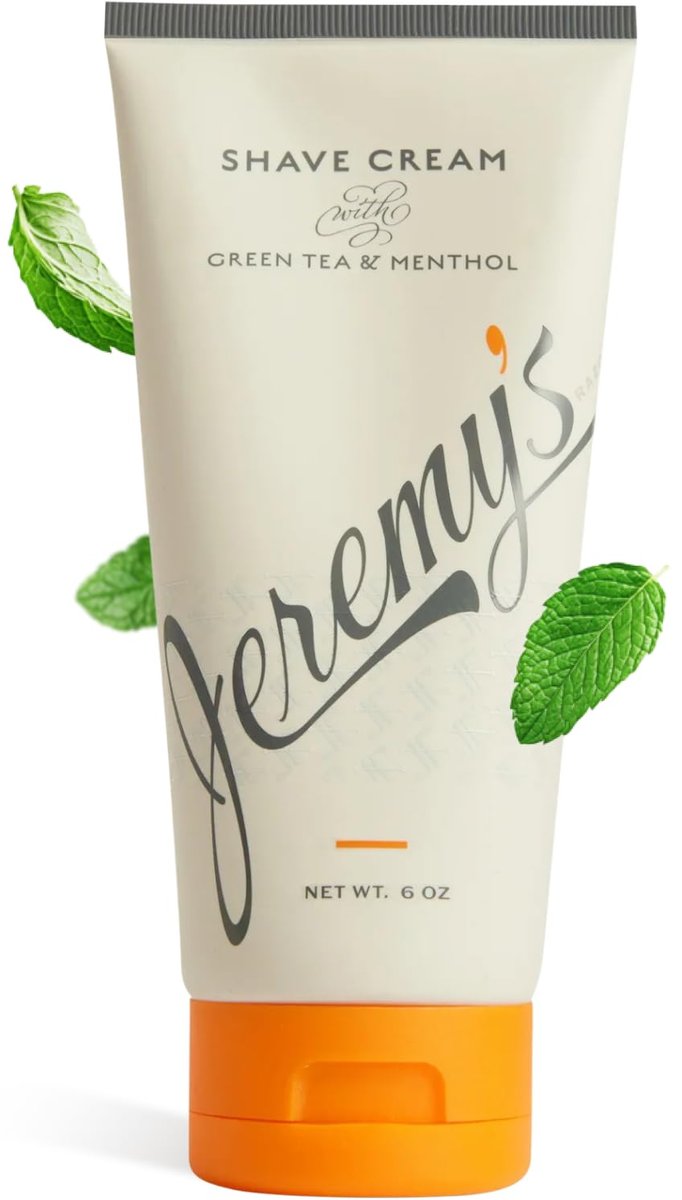 Jeremy's Razors All Natural Shaving Cream for Men - Green Tea & Menthol, Rich Lather for Face, Body, Head, Travel, Sensitive Skin & Razor Burn - Made in USA (6 Fl Oz) Avelisse