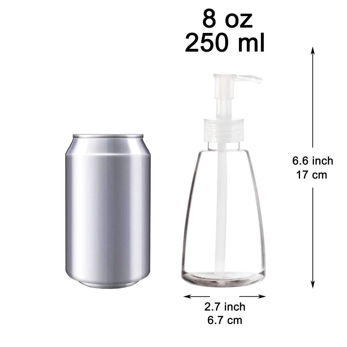 Youngever 6 Pack Clear Plastic Pump Bottles 8 oz - Refillable with Measurement Marks & Travel Lock, Cone Shape - görsel 3