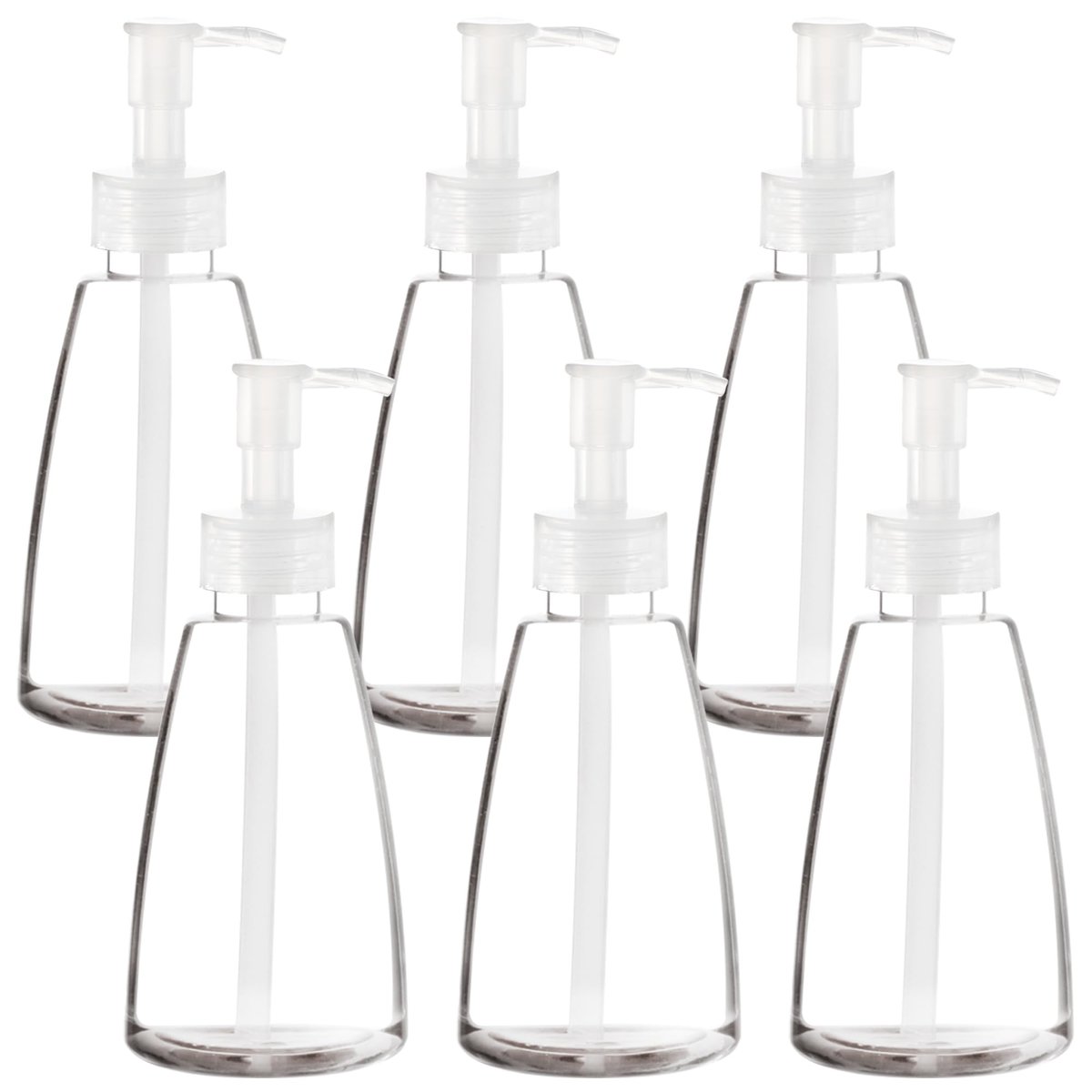 Youngever 6 Pack Clear Plastic Pump Bottles 8 oz - Refillable with Measurement Marks & Travel Lock, Cone Shape - görsel 1