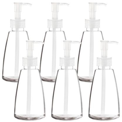 Youngever 6 Pack Clear Plastic Pump Bottles 8 oz - Refillable with Measurement Marks & Travel Lock, Cone Shape