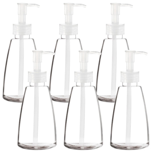 Youngever 6 Pack Clear Plastic Pump Bottles 8 oz - Refillable with Measurement Marks & Travel Lock, Cone Shape