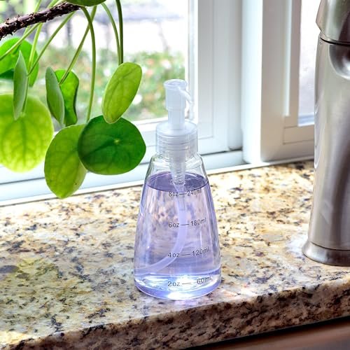 Youngever 6 Pack Clear Plastic Pump Bottles 8 oz - Refillable with Measurement Marks & Travel Lock, Cone Shape - görsel 8