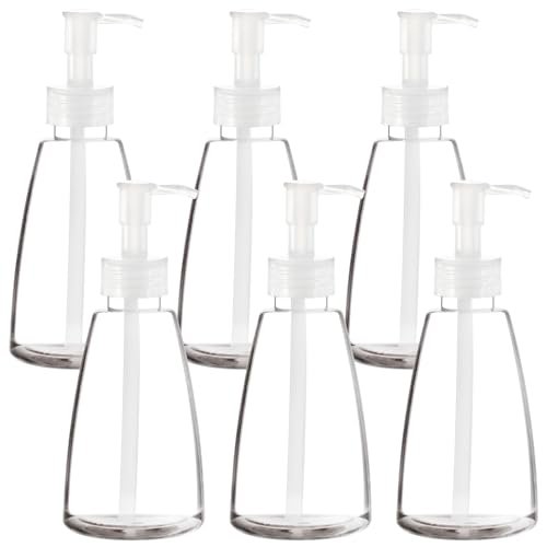 Youngever 6 Pack Clear Plastic Pump Bottles 8 oz - Refillable with Measurement Marks & Travel Lock, Cone Shape - görsel 2