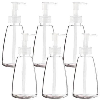 Youngever 6 Pack Clear Plastic Pump Bottles 8 oz - Refillable with Measurement Marks & Travel Lock, Cone Shape