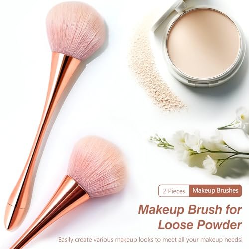 Super Large Mineral Powder Brush Set - Grade Color, 2 Pcs Bronzer Makeup Brush & Soft Fluffy Foundation Brush - görsel 4
