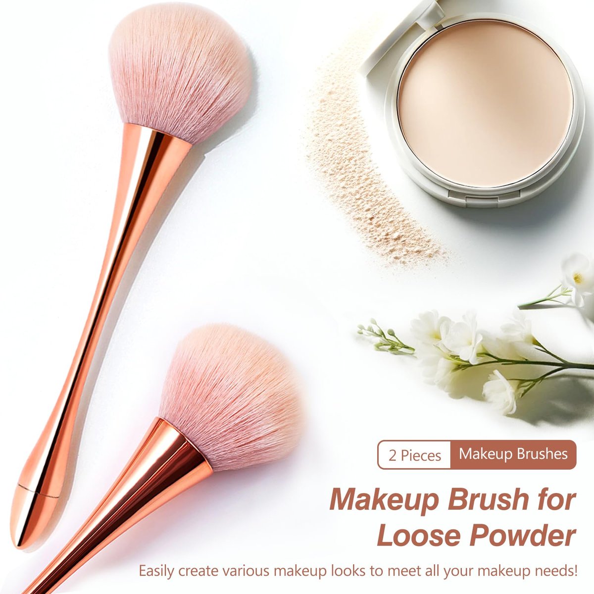 Super Large Mineral Powder Brush Set - Grade Color, 2 Pcs Bronzer Makeup Brush & Soft Fluffy Foundation Brush - görsel 3