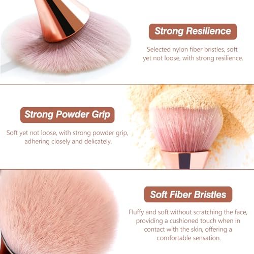 Super Large Mineral Powder Brush Set - Grade Color, 2 Pcs Bronzer Makeup Brush & Soft Fluffy Foundation Brush - görsel 8