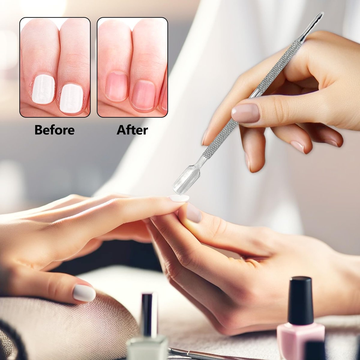 5-Piece Dual-Sided Cuticle Pusher Set - Professional Stainless Steel Manicure & Pedicure Nail Care Tools - görsel 7