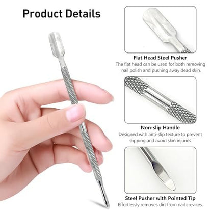 5-Piece Dual-Sided Cuticle Pusher Set - Professional Stainless Steel Manicure & Pedicure Nail Care Tools