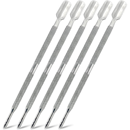 5-Piece Dual-Sided Cuticle Pusher Set - Professional Stainless Steel Manicure & Pedicure Nail Care Tools