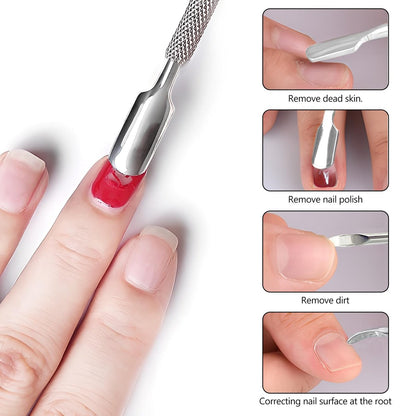 5-Piece Dual-Sided Cuticle Pusher Set - Professional Stainless Steel Manicure & Pedicure Nail Care Tools