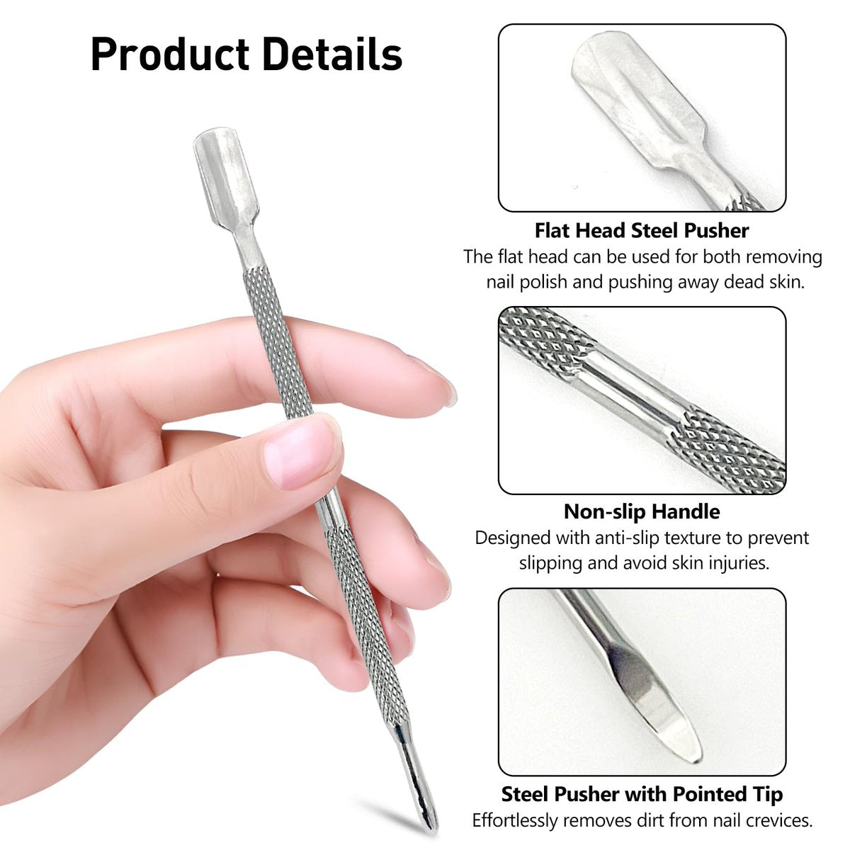 5-Piece Dual-Sided Cuticle Pusher Set - Professional Stainless Steel Manicure & Pedicure Nail Care Tools - görsel 3