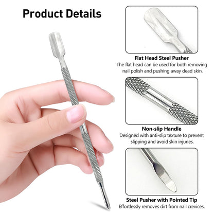 5-Piece Dual-Sided Cuticle Pusher Set - Professional Stainless Steel Manicure & Pedicure Nail Care Tools