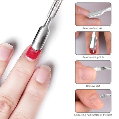 5-Piece Dual-Sided Cuticle Pusher Set - Professional Stainless Steel Manicure & Pedicure Nail Care Tools