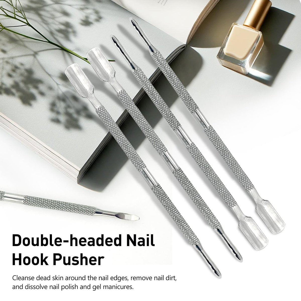5-Piece Dual-Sided Cuticle Pusher Set - Professional Stainless Steel Manicure & Pedicure Nail Care Tools - görsel 5