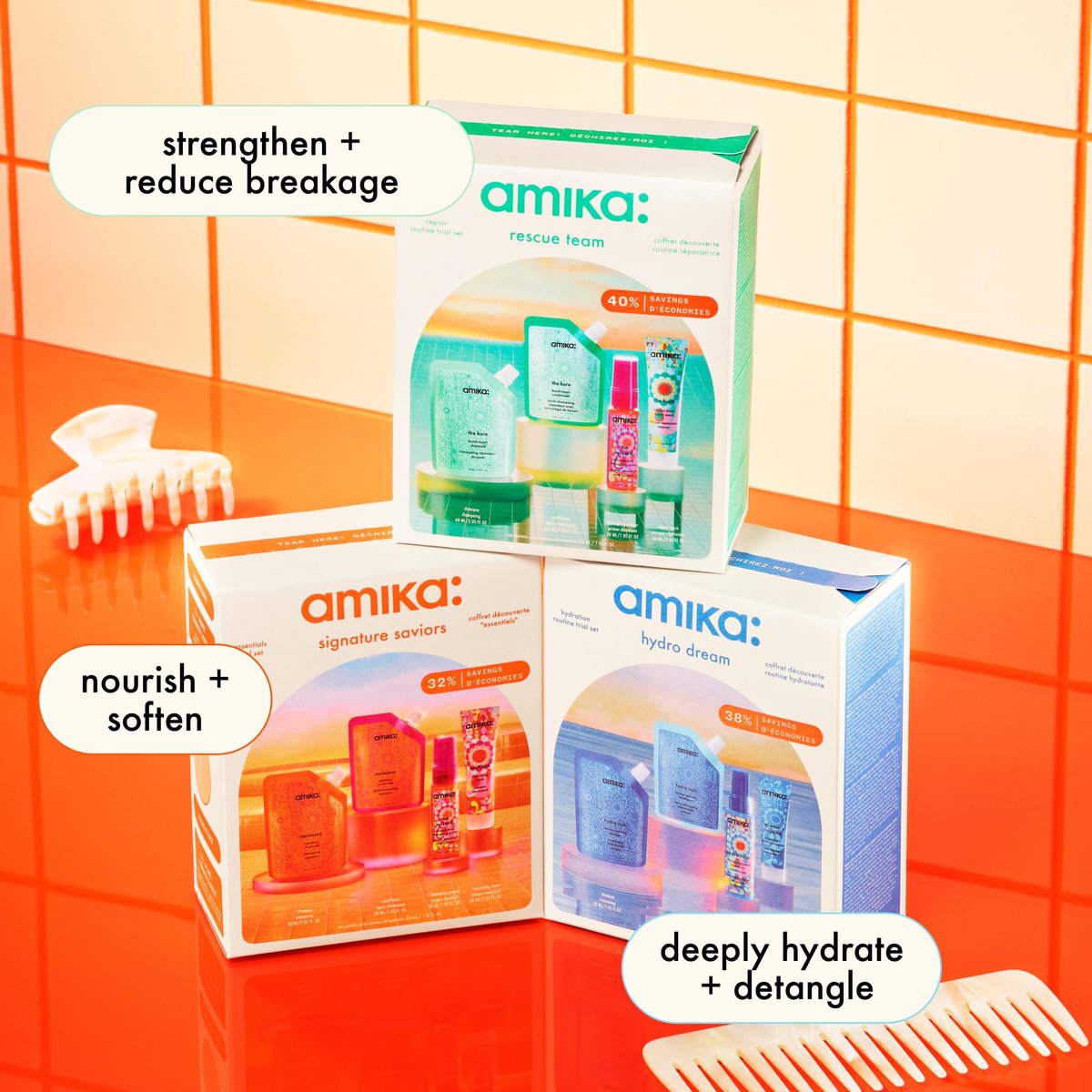Amika Signature Saviors Essential Trial Set - Shampoo & Conditioner Duo (7 Fl Oz Each) Avelisse