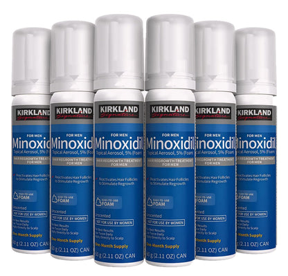 Kirkland Signature Minoxidil Foam Hair Regrowth Treatment for Men, 2.11 oz (6-Pack, 6-Month Supply) with 2 MicroFiber Cleaning Cloths and Comb Avelisse