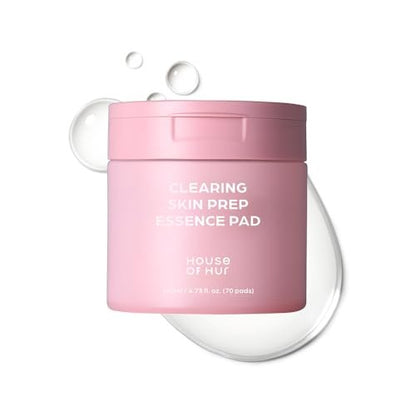 House of Hur Clearing Skin Prep Essence Pads – Fungal Acne Safe AHA BHA PHA Exfoliating Toner Pads with Red Beet Extract – Alcohol-Free, Fragrance-Free – Korean Skincare – 70 Pads