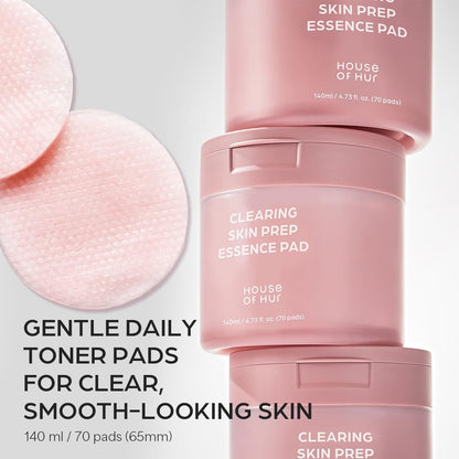 House of Hur Clearing Skin Prep Essence Pads – Fungal Acne Safe AHA BHA PHA Exfoliating Toner Pads with Red Beet Extract – Alcohol-Free, Fragrance-Free – Korean Skincare – 70 Pads