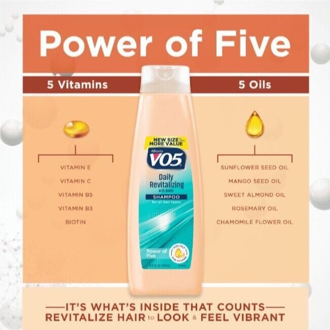 Alberto VO5 Daily Revitalizing Shampoo 15 oz (Pack of 6) - Moisturizing & Gentle Cleansing Avelisse