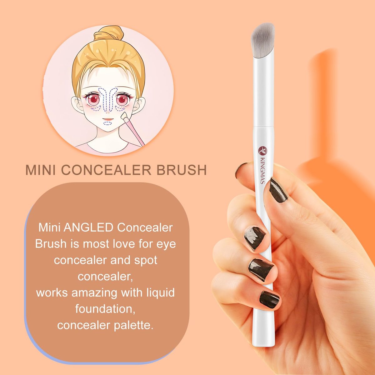 KINGMAS 2-Piece Angled Foundation Brush & Mini Concealer Brush Set - Premium Kabuki Makeup Brushes for Liquid, Cream, Powder, Blush, and Stippling - görsel 7