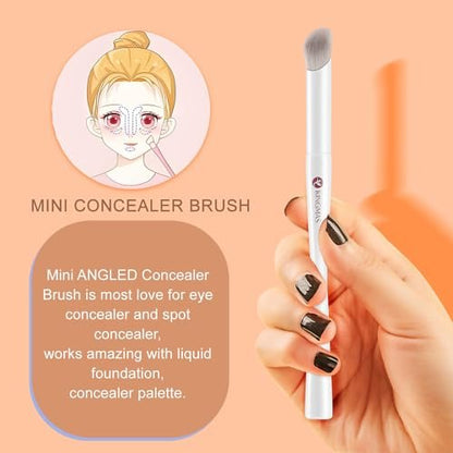 KINGMAS 2-Piece Angled Foundation Brush & Mini Concealer Brush Set - Premium Kabuki Makeup Brushes for Liquid, Cream, Powder, Blush, and Stippling